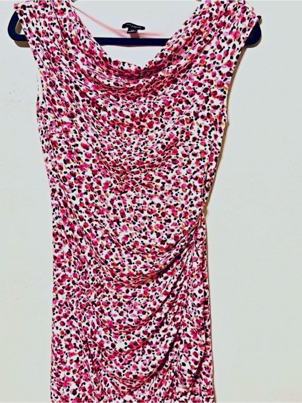 Ann Taylor Pink Floral Cowl-Neck Midi Dress